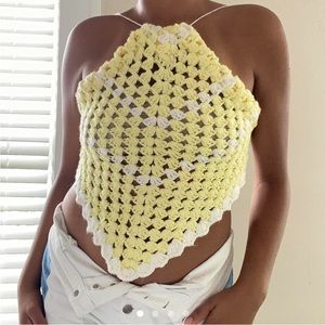 🌸 Yellow & White Reworked Crochet Top